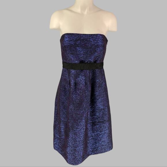 LELA ROSE Size 6 Blue Black Acrylic Blend Woven Strapless Cocktail Dress - Picture 1 of 6